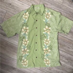 Tommy Bahama Men’s Short Sleeve Silk Camp Shirt Green Floral Medium